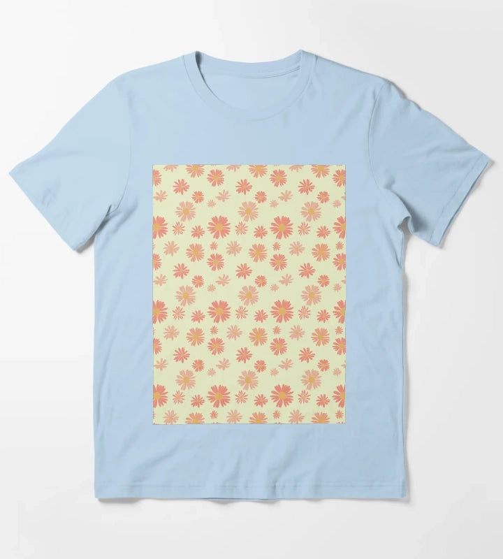 Hand drawn daisy flower pattern T-Shirt Sky Blue