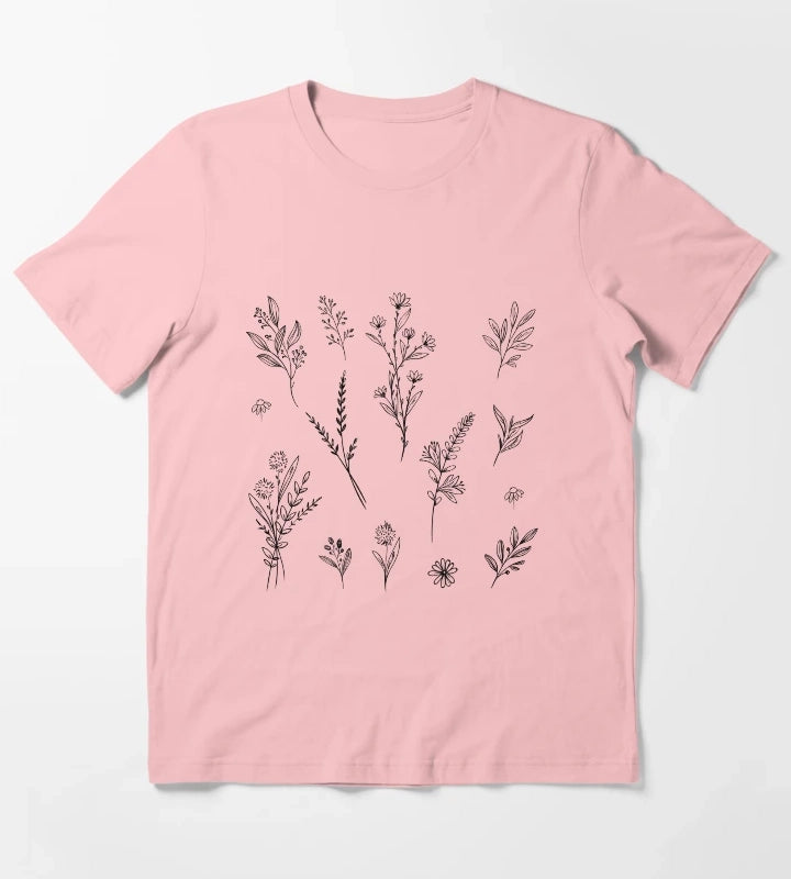 Handdrawn Wildflower Stickers T-Shirt Dark Grey
