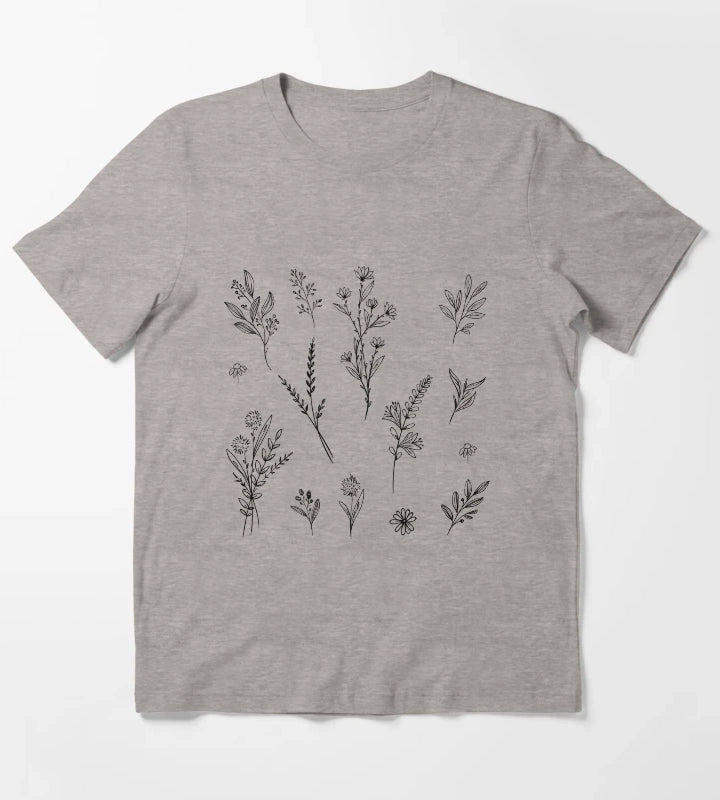 Handdrawn Wildflower Stickers T-Shirt Heather Grey