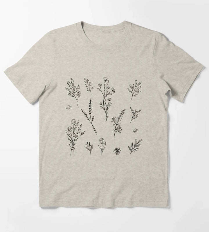 Handdrawn Wildflower Stickers T-Shirt Cream