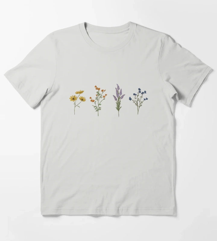 Handdrawn Wildflowers T-Shirt Light Grey