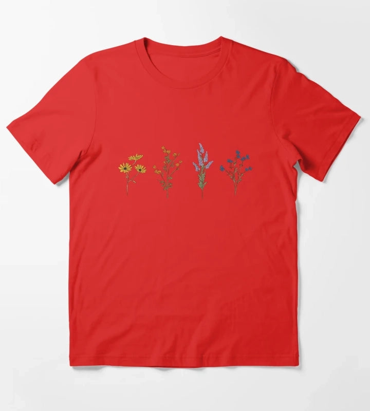 Handdrawn Wildflowers T-Shirt Red