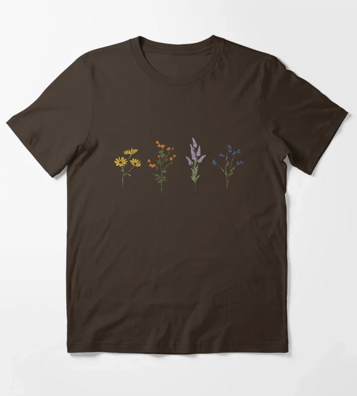Handdrawn Wildflowers T-Shirt Brown