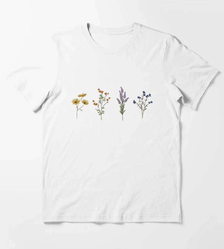 Handdrawn Wildflowers T-Shirt White