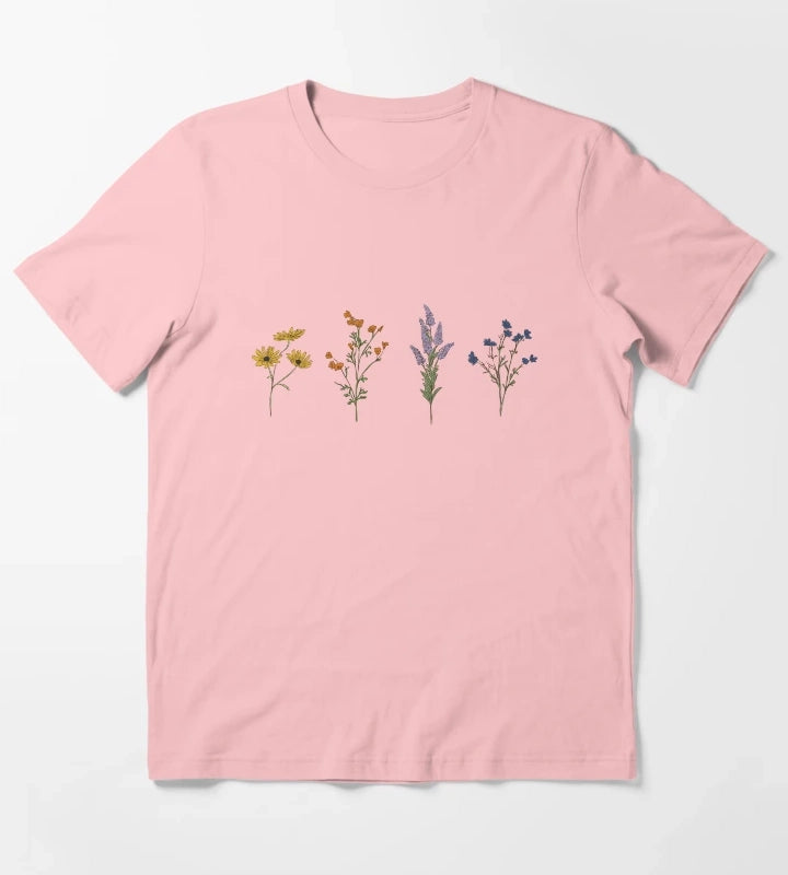 Handdrawn Wildflowers T-Shirt Dark Grey