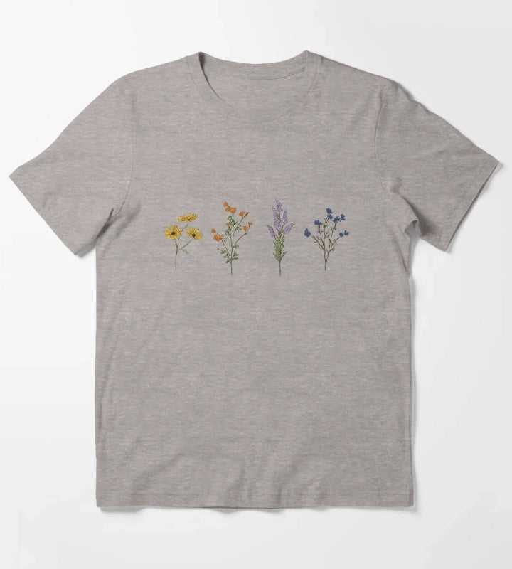 Handdrawn Wildflowers T-Shirt Heather Grey