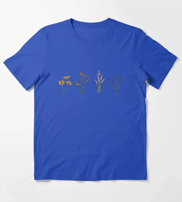 Handdrawn Wildflowers T-Shirt Blue