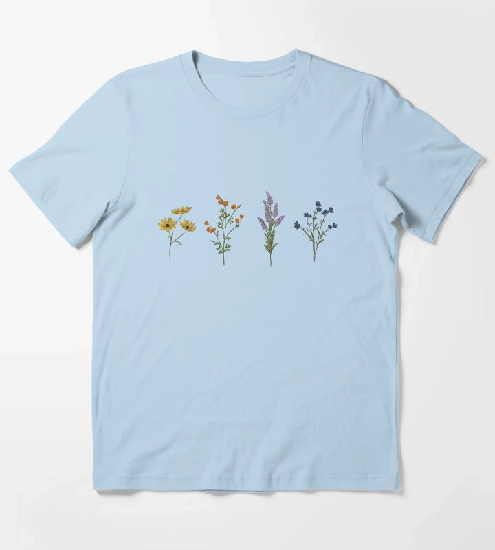Handdrawn Wildflowers T-Shirt Sky Blue