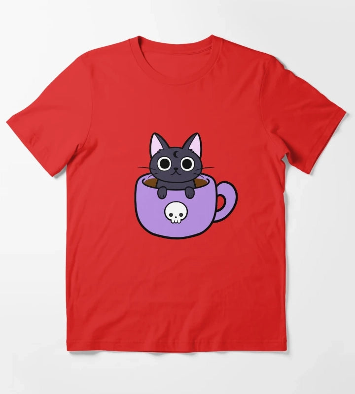 Happy Coffee Cat Nikury T-Shirt Red
