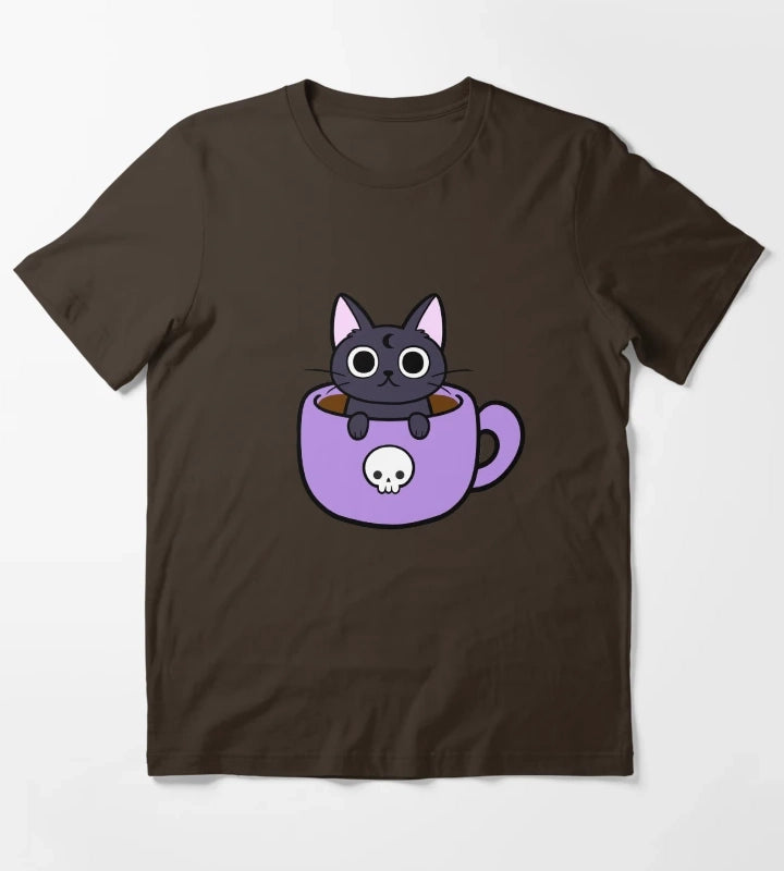 Happy Coffee Cat Nikury T-Shirt Brown