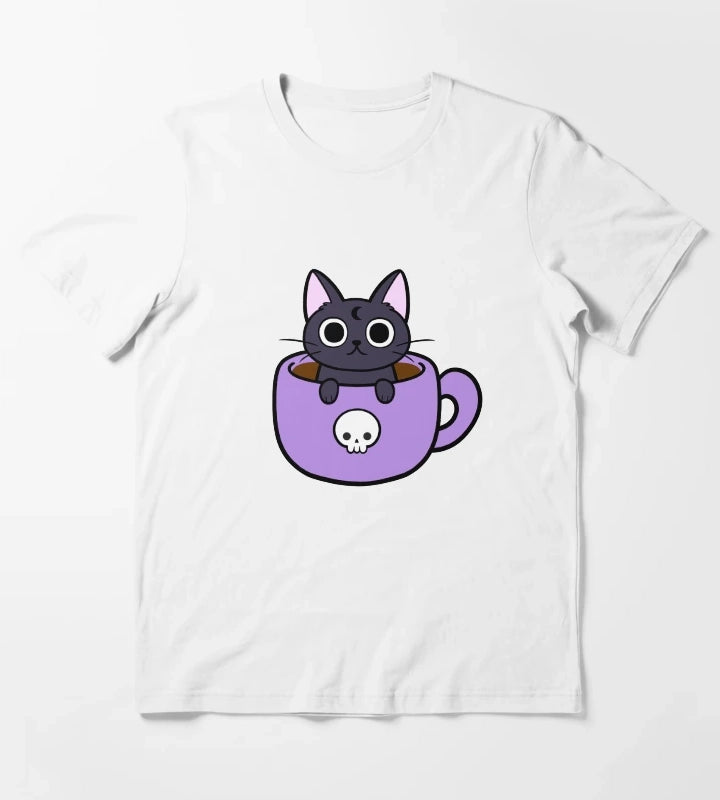 Happy Coffee Cat Nikury T-Shirt White