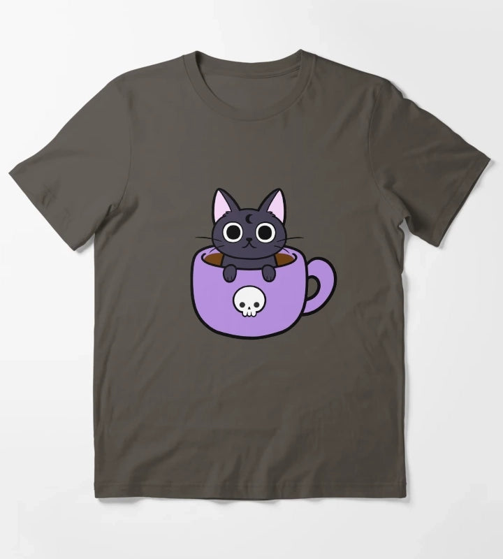 Happy Coffee Cat Nikury T-Shirt Dark Grey