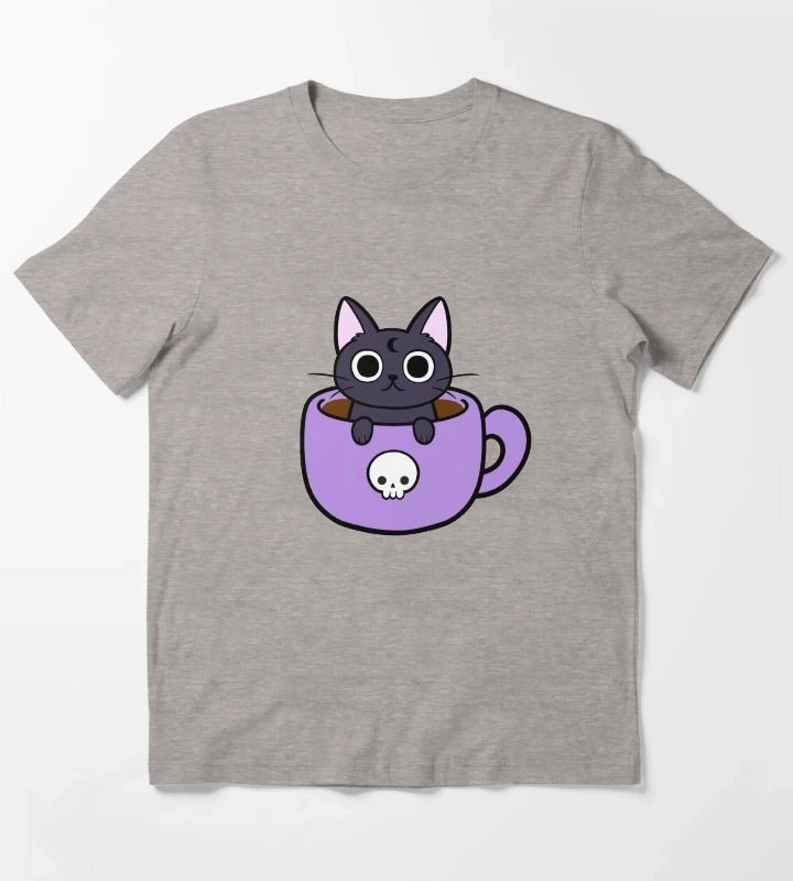 Happy Coffee Cat Nikury T-Shirt Heather Grey