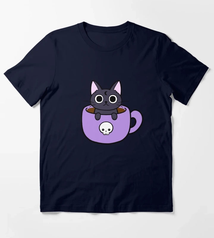 Happy Coffee Cat Nikury T-Shirt Navy