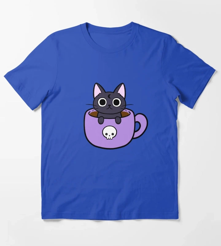 Happy Coffee Cat Nikury T-Shirt Blue