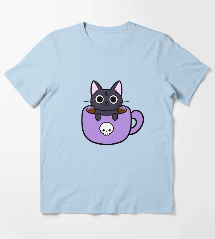 Happy Coffee Cat Nikury T-Shirt Sky Blue