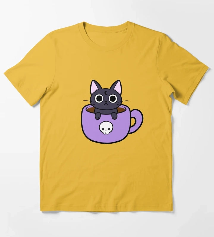 Happy Coffee Cat Nikury T-Shirt Yellow