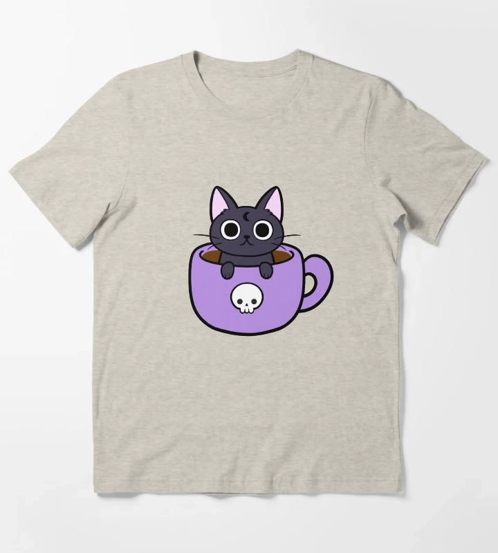 Happy Coffee Cat Nikury T-Shirt Cream