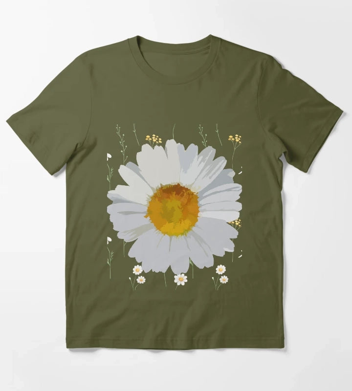 Happy National Daisy Day T-Shirt Olive Green