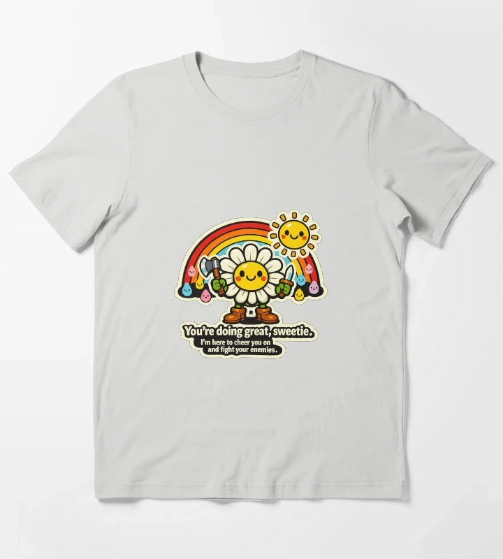 Happy Raindrops Daisy Fight Your Enemies Sticker T-Shirt Light Grey
