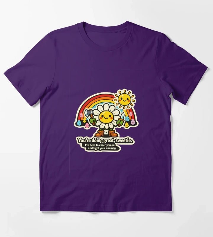 Happy Raindrops Daisy Fight Your Enemies Sticker T-Shirt Purple