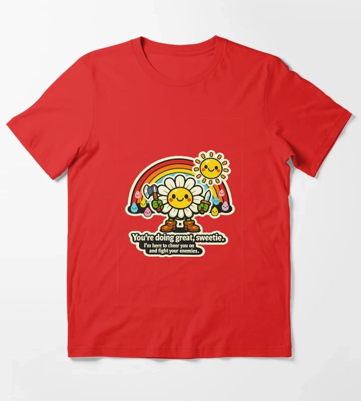 Happy Raindrops Daisy Fight Your Enemies Sticker T-Shirt Red