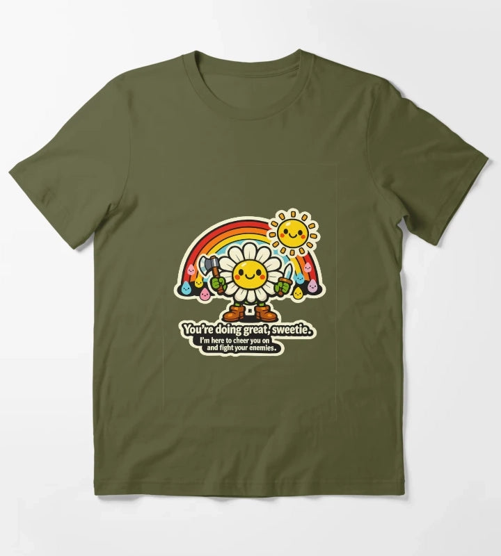 Happy Raindrops Daisy Fight Your Enemies Sticker T-Shirt Olive Green