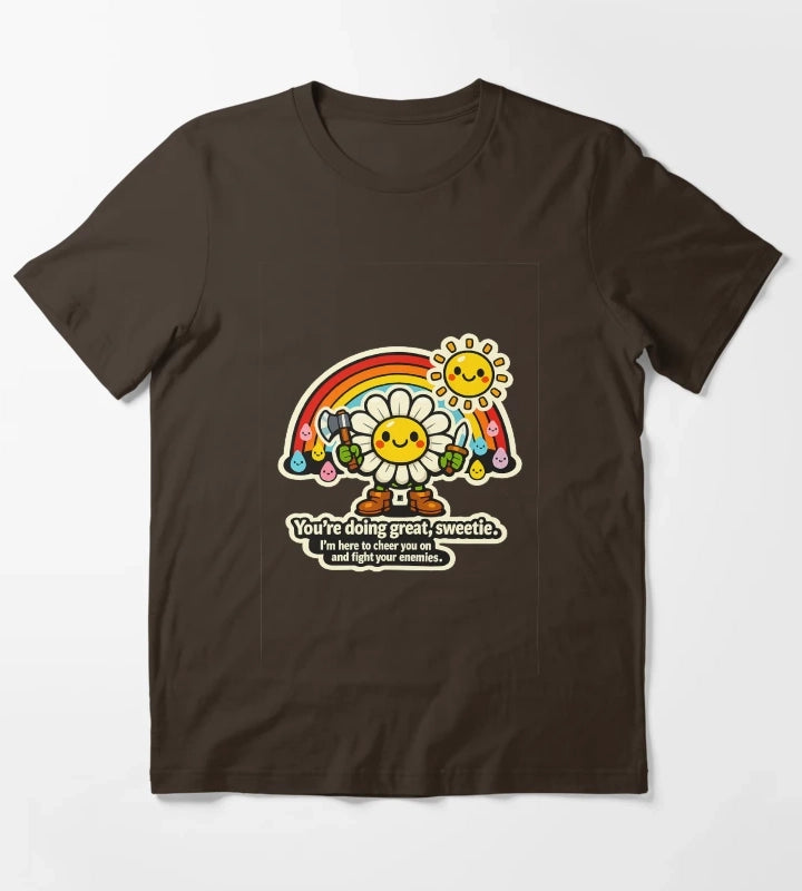 Happy Raindrops Daisy Fight Your Enemies Sticker T-Shirt Brown
