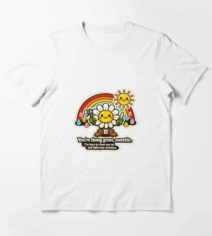 Happy Raindrops Daisy Fight Your Enemies Sticker T-Shirt White