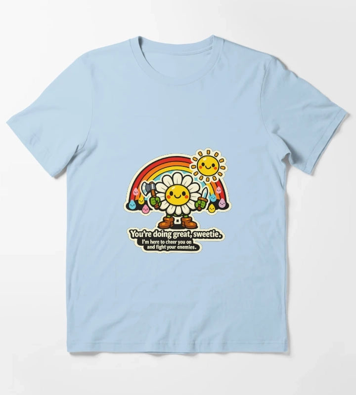 Happy Raindrops Daisy Fight Your Enemies Sticker T-Shirt Sky Blue