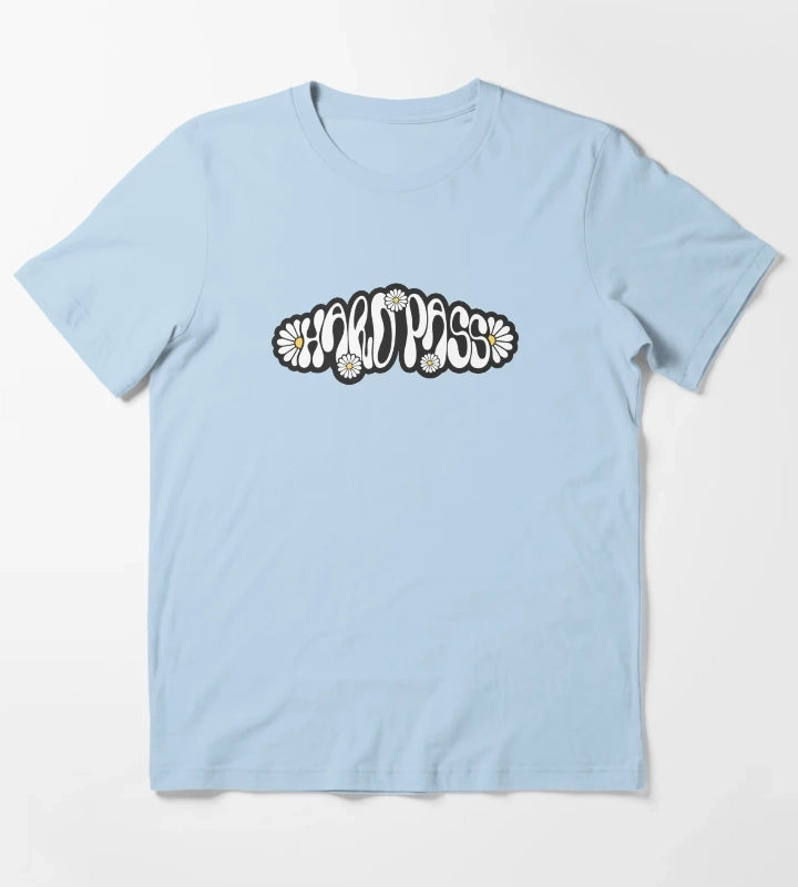 Hard Pass Groovy Retro 70s Daisy Typography T-Shirt Sky Blue
