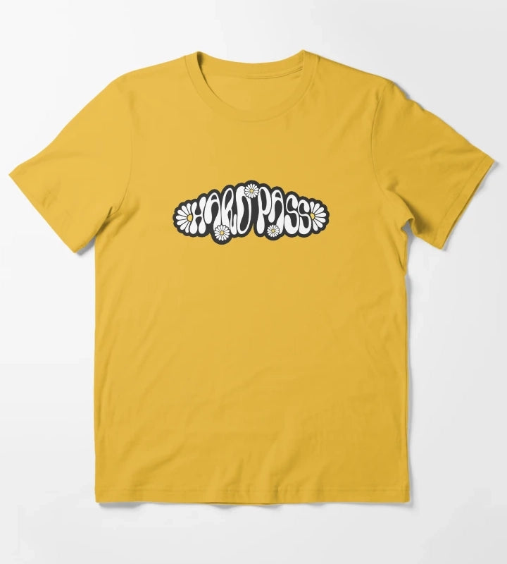 Hard Pass Groovy Retro 70s Daisy Typography T-Shirt Yellow
