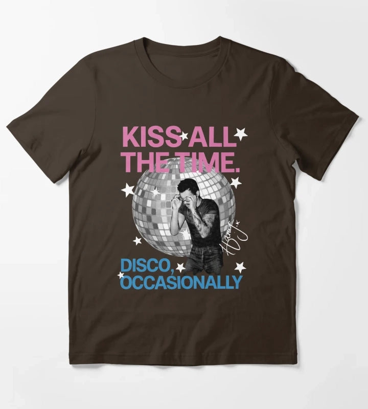 Harry Style Kiss All The Time Disco Occasionally Disco Ball Love On Tour T-Shirt Brown