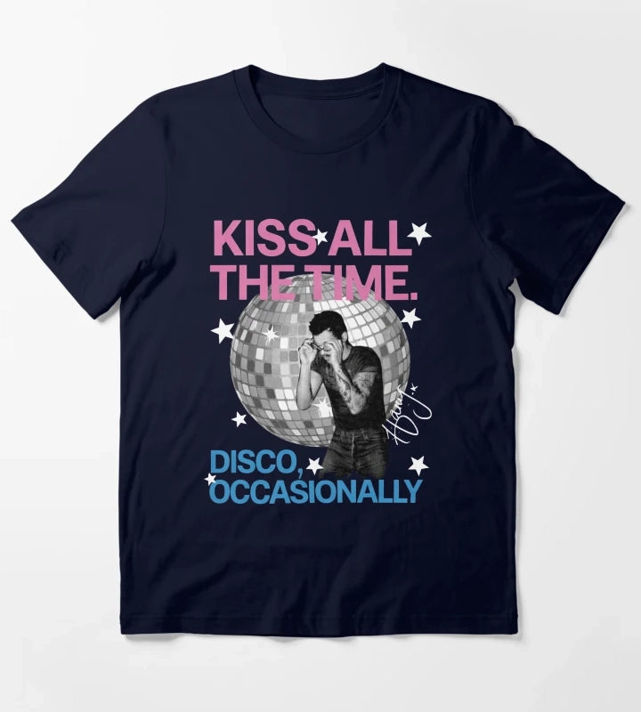 Harry Style Kiss All The Time Disco Occasionally Disco Ball Love On Tour T-Shirt Navy