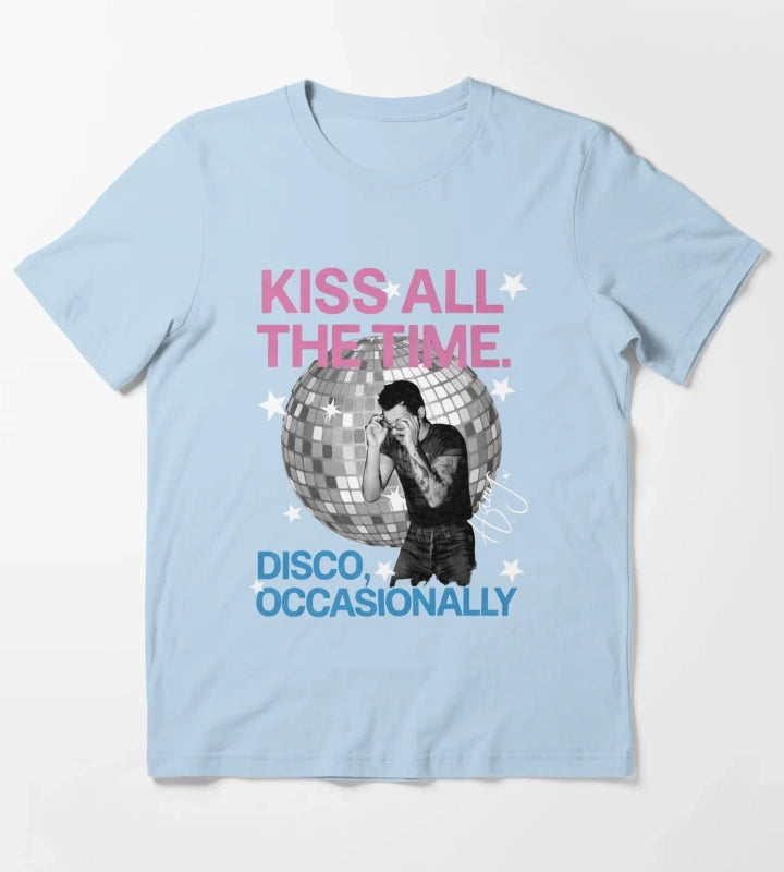 Harry Style Kiss All The Time Disco Occasionally Disco Ball Love On Tour T-Shirt Sky Blue