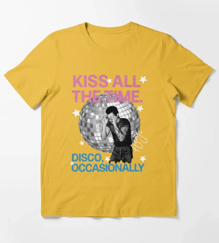 Harry Style Kiss All The Time Disco Occasionally Disco Ball Love On Tour T-Shirt Yellow