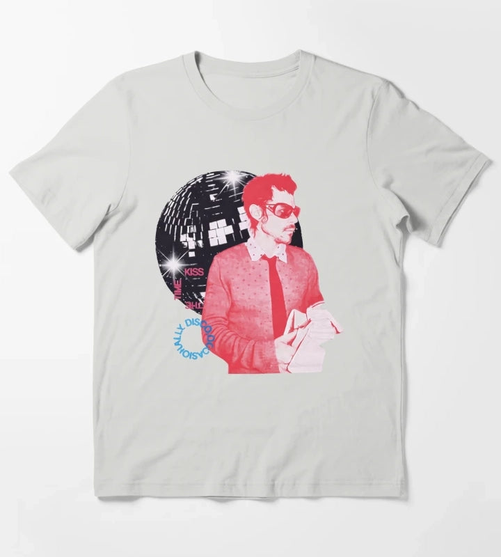 Harry Styles Kiss All The Time Disco Occasionally Seated Side View on a Disco Ball HS Concert T-Shirt Light Grey
