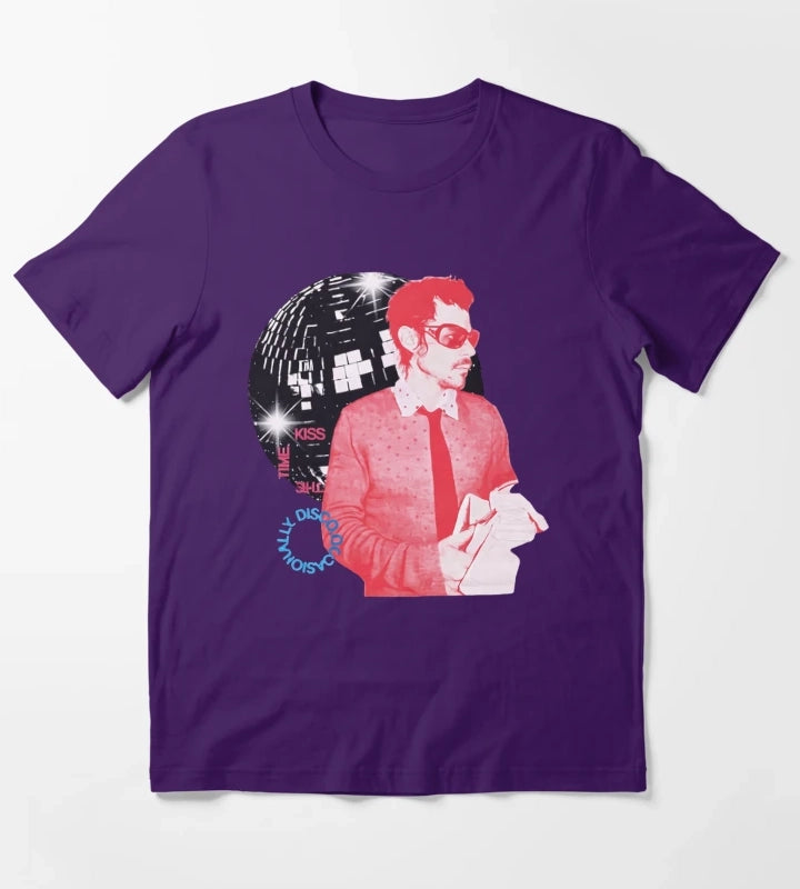 Harry Styles Kiss All The Time Disco Occasionally Seated Side View on a Disco Ball HS Concert T-Shirt Purple