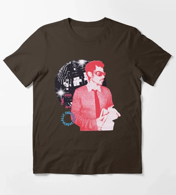 Harry Styles Kiss All The Time Disco Occasionally Seated Side View on a Disco Ball HS Concert T-Shirt Brown