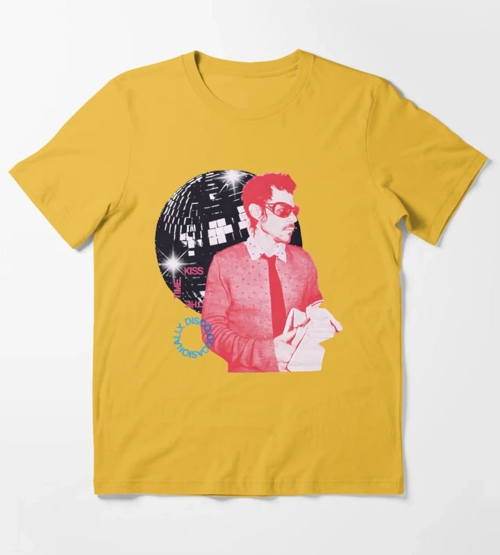 Harry Styles Kiss All The Time Disco Occasionally Seated Side View on a Disco Ball HS Concert T-Shirt Yellow