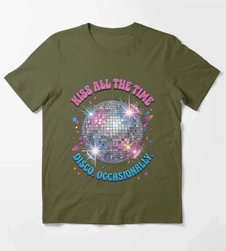 Harry Styles Kiss All The Time Disco Occasionally TShirt Retro Disco Ball Fan Merch Gift T-Shirt Olive Green