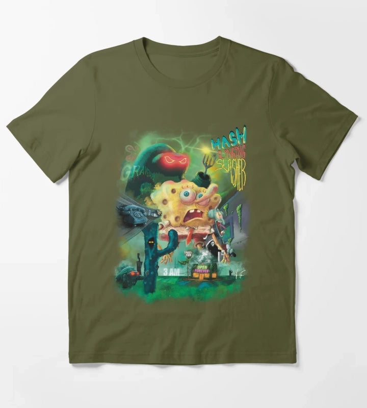 Hash Slinging Slasher SpongeBob SquarePants T-Shirt Olive Green