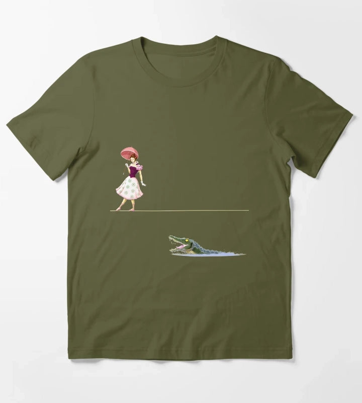 Haunted Tightrope Girl and Gator T-Shirt Olive Green