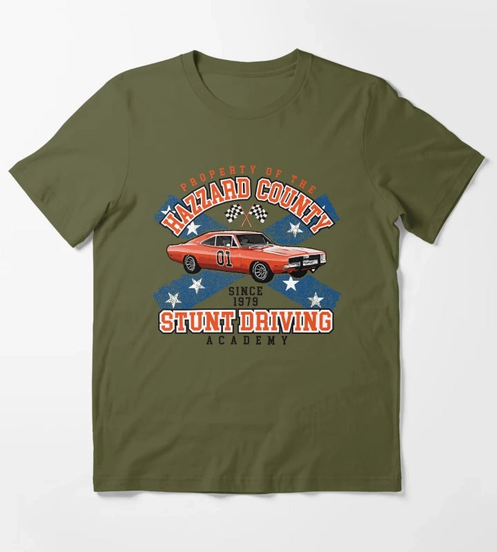 Hazzard County Stunt Driving Academy T-Shirt Olive Green
