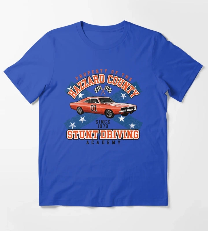 Hazzard County Stunt Driving Academy T-Shirt Blue
