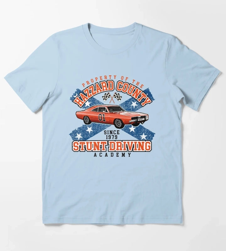 Hazzard County Stunt Driving Academy T-Shirt Sky Blue