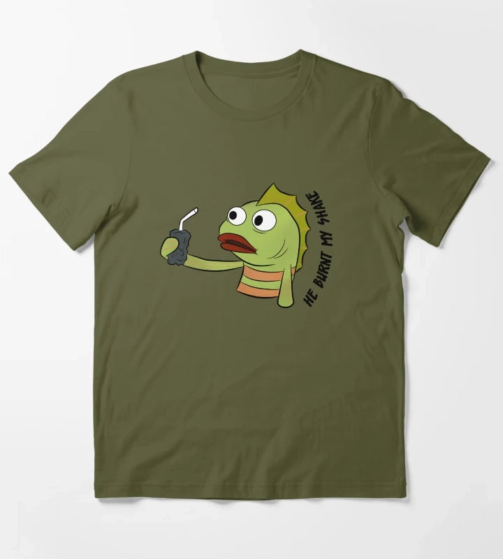 He Burnt My Shake T-Shirt Olive Green