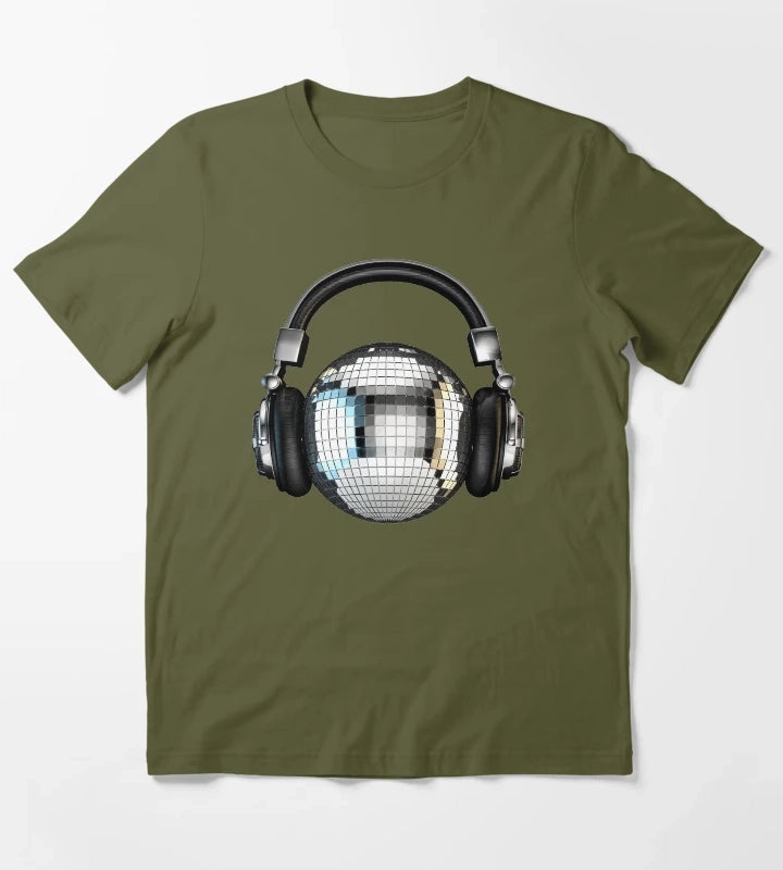 Headphone disco ball T-Shirt Olive Green