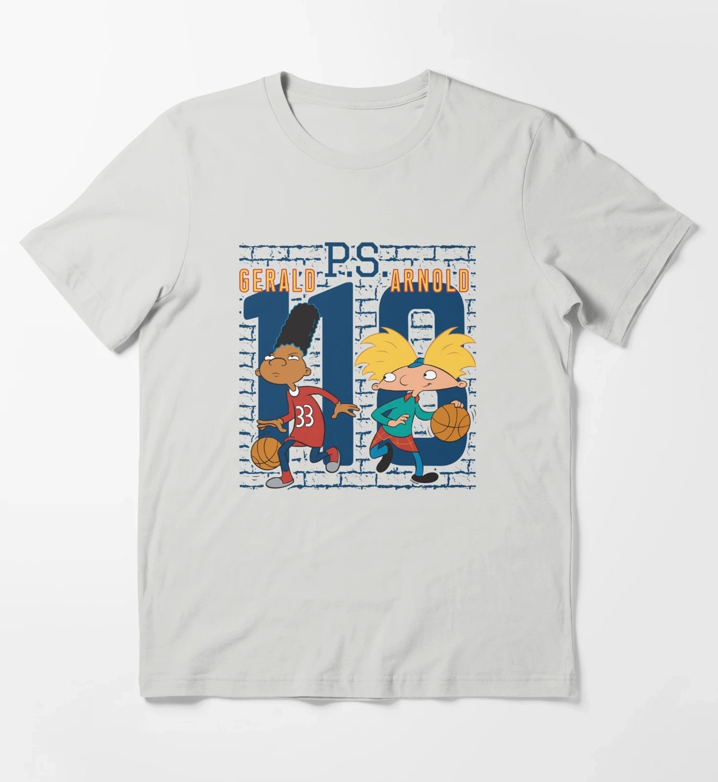 Hey Arnold Gerald PS Arnold 118 Collegiate Big Chest Logo T-Shirt Light Grey