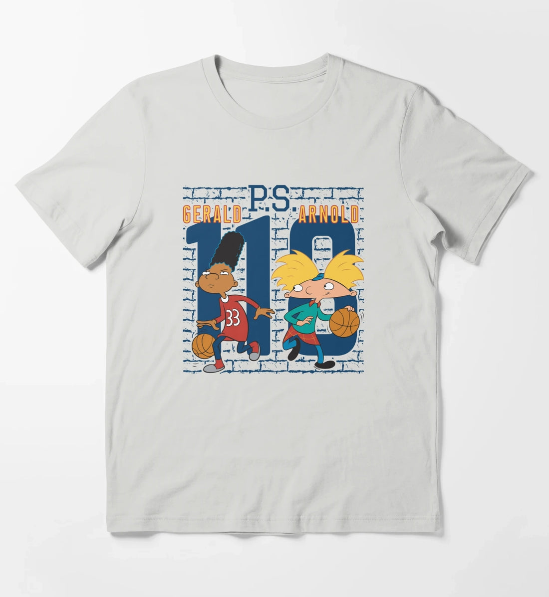 Hey Arnold Gerald PS Arnold 118 Collegiate Big Chest Logo T-Shirt Light Grey